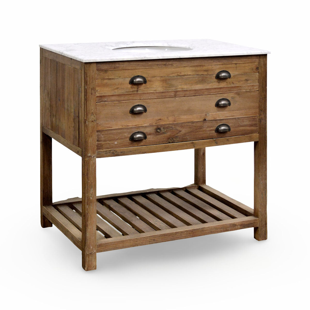 Old Pine Single Vanity with White Marble