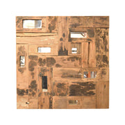 Square teak mosaic wall panel with flush mirror insets