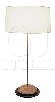 Marseille mindi wood table lamp with slender stem and round carved base
