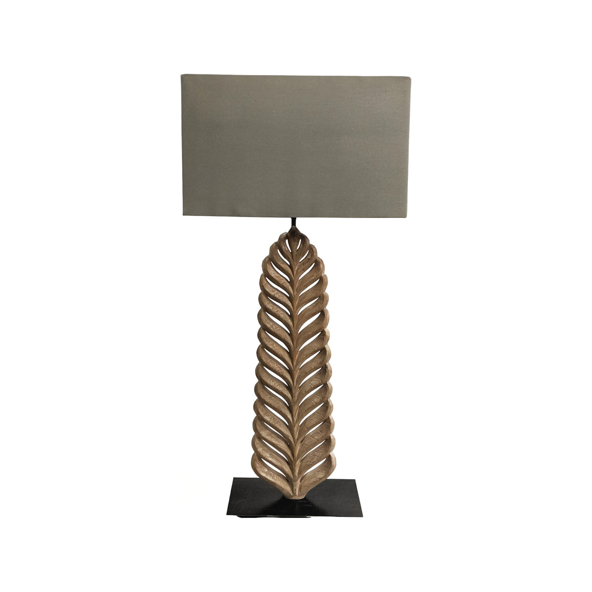Laon table lamp with carved leaf-relief body on square base and shade