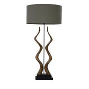 Deux l'Avertisseur lamp with paired mirrored forms and grey shade