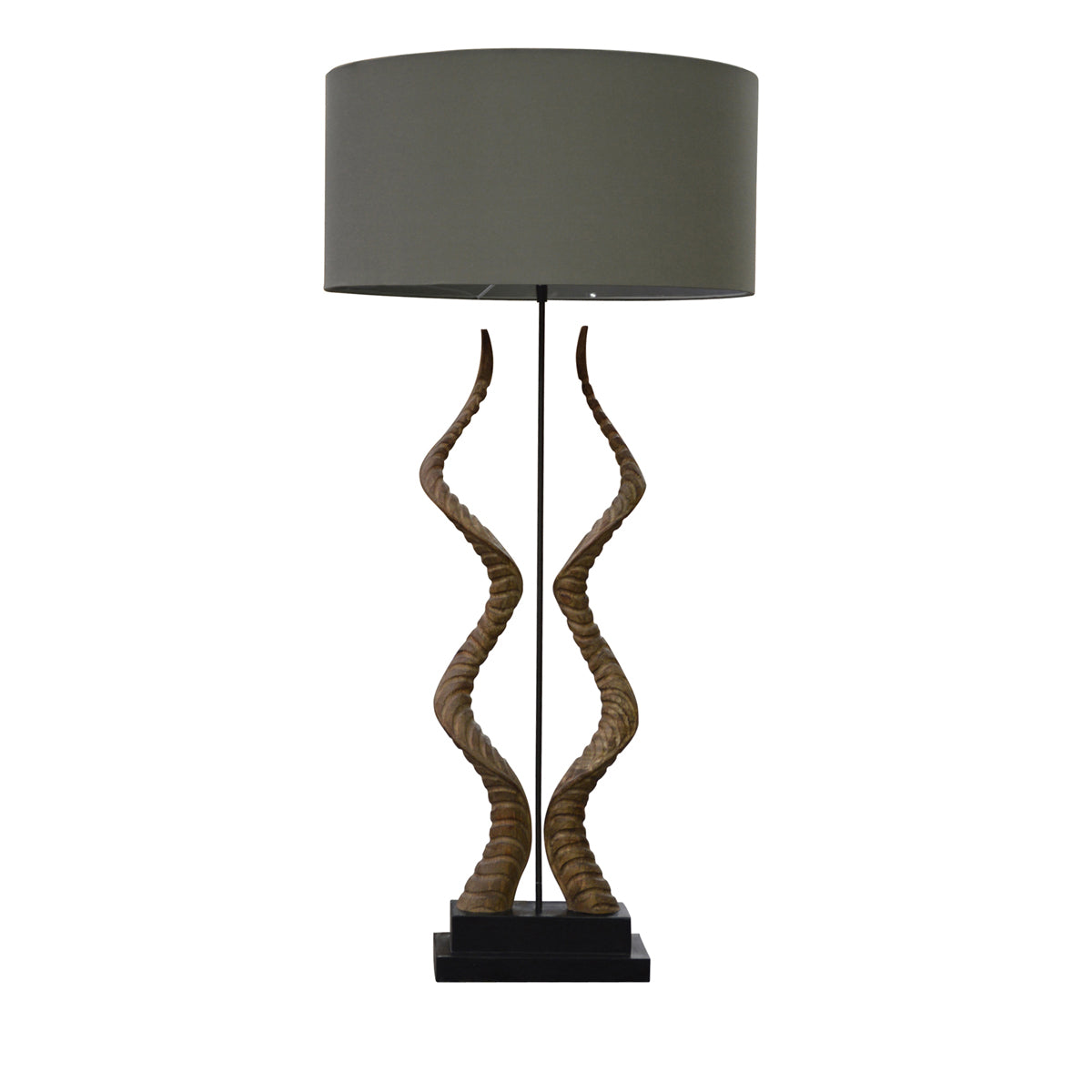 Deux l'Avertisseur lamp with paired mirrored forms and grey shade