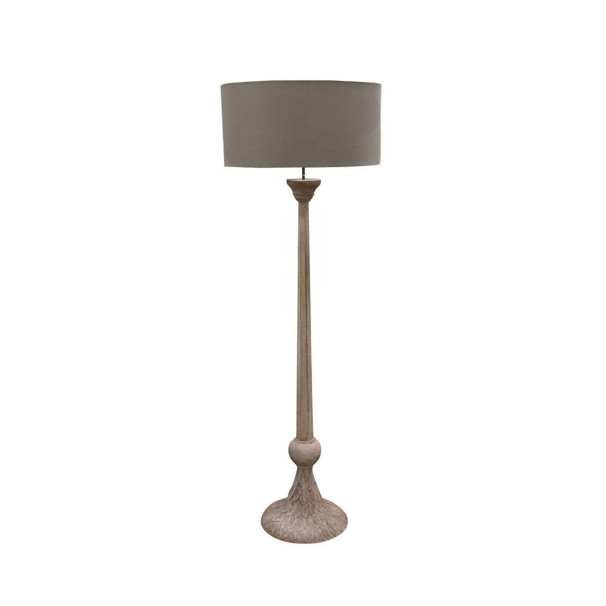 Vitry-sur floor lamp with tall turned column and grey shade