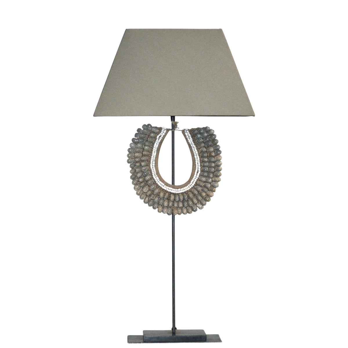 Collier table lamp with slender stem, beaded ring detail and shade