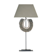 Collier table lamp with slender stem, beaded ring detail and shade