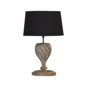 Torsion table lamp with twisting spiral carved body and round shade