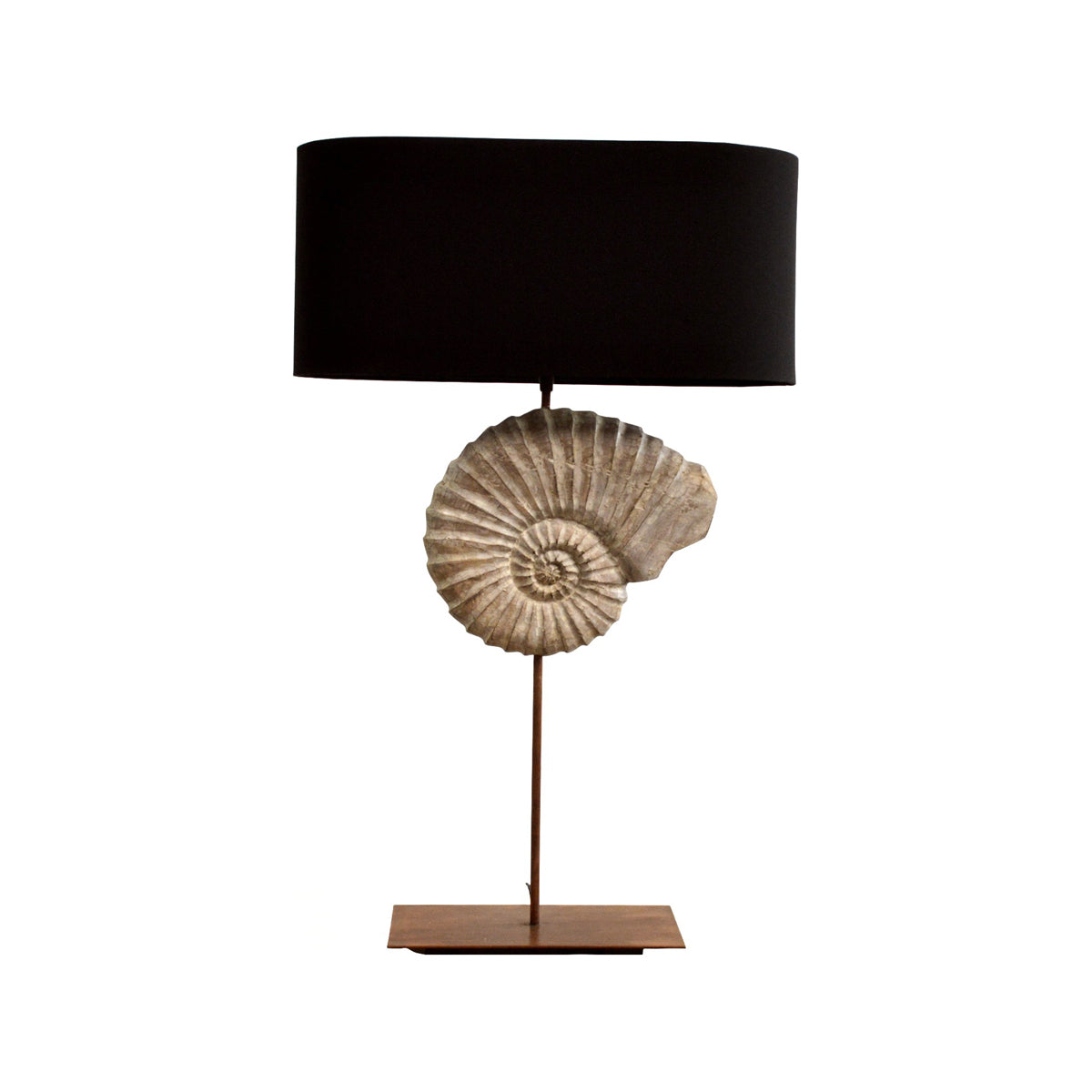 Le Nautile table lamp with spiral shell form on slender stem and shade