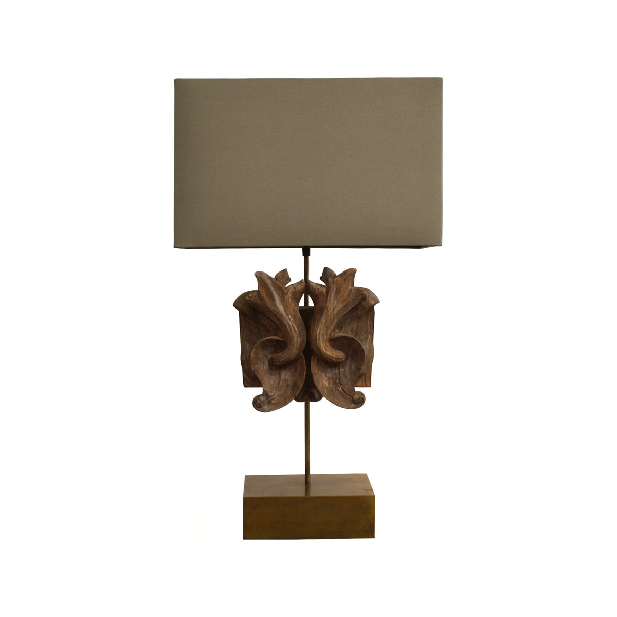 Lierre table lamp with mirrored botanical carved element and shade