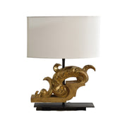 Avallon table lamp with scrollwork carved base and white shade