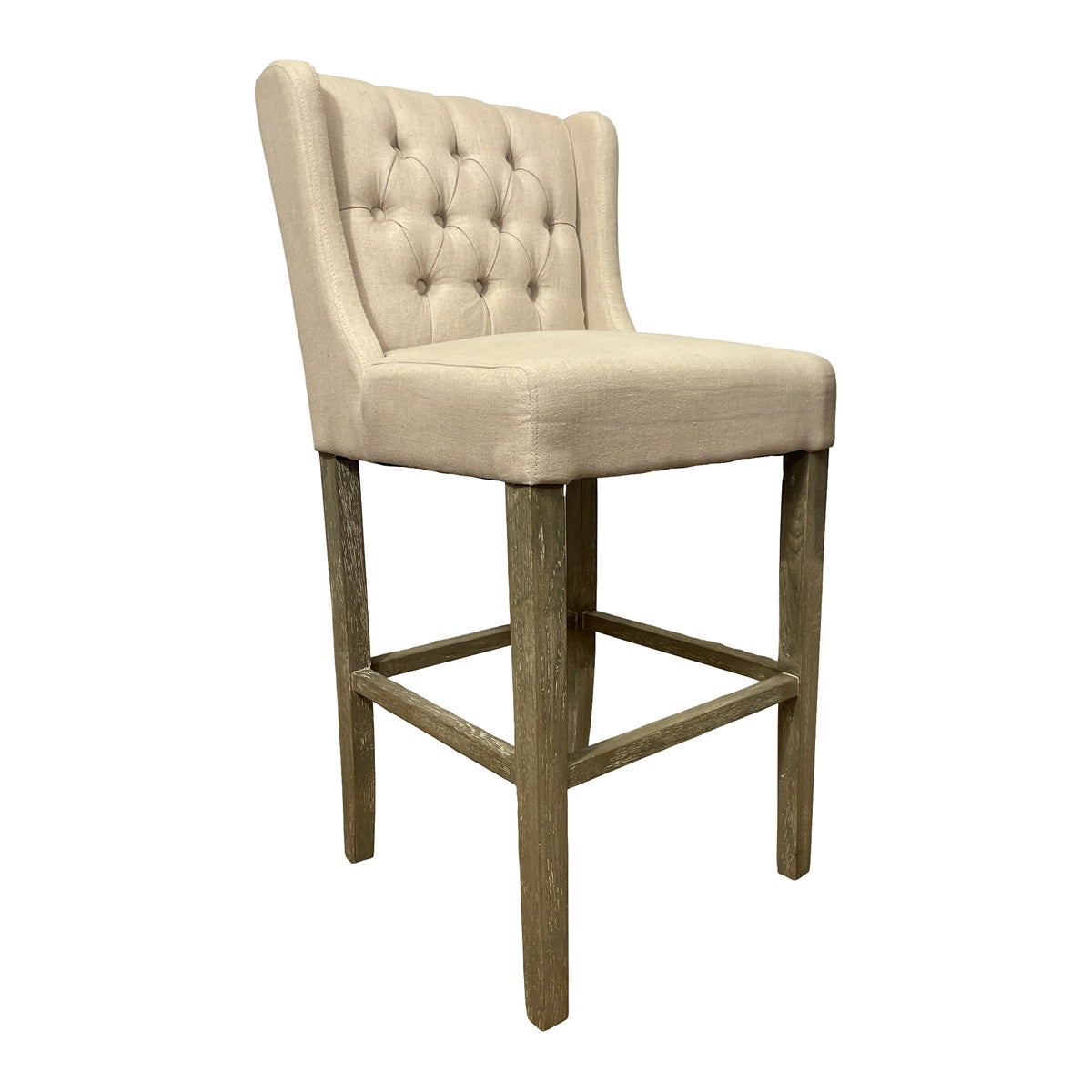 Wing Back Barstool in Ecru Linen