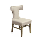 T-back dining chair upholstered in ecru linen