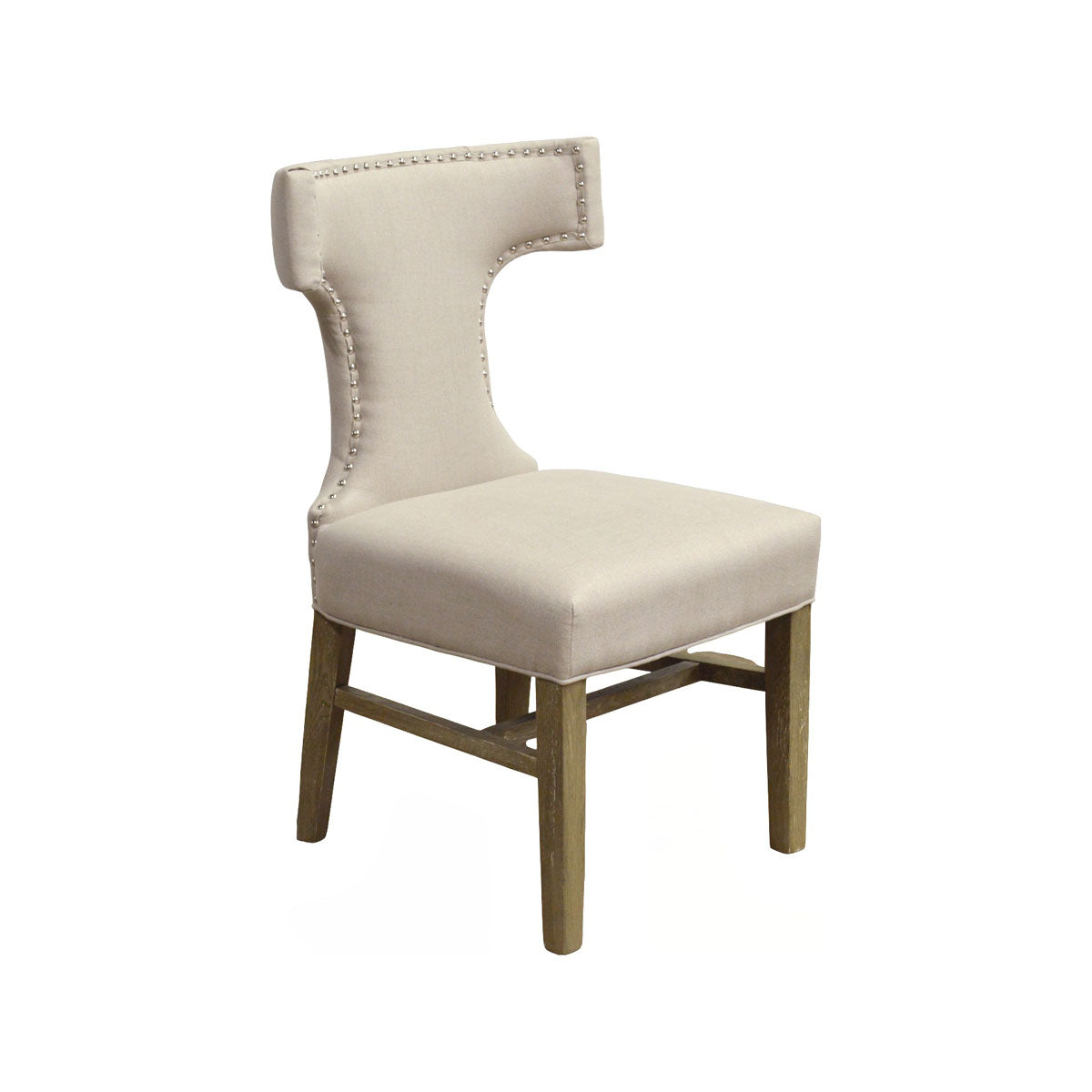 T-back dining chair upholstered in ecru linen