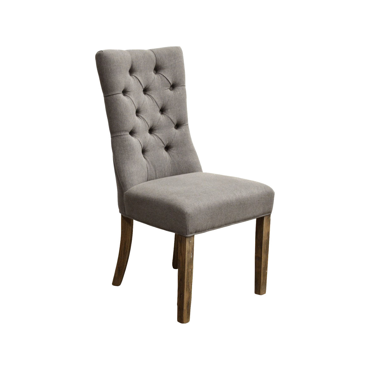 Tufted Grey Side Chair with Oak Leg