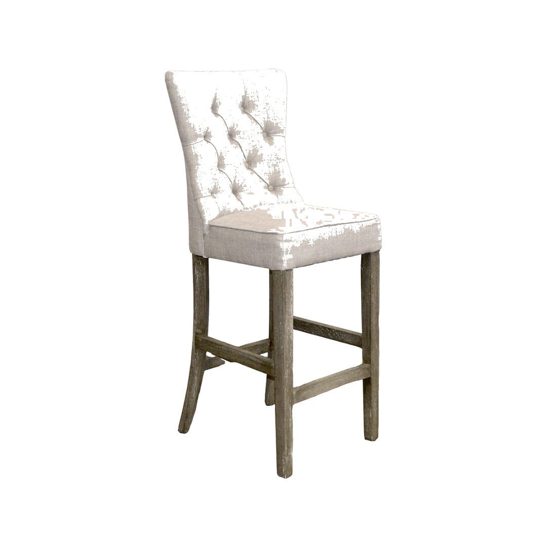 High Back Ecru Linen Barstool
