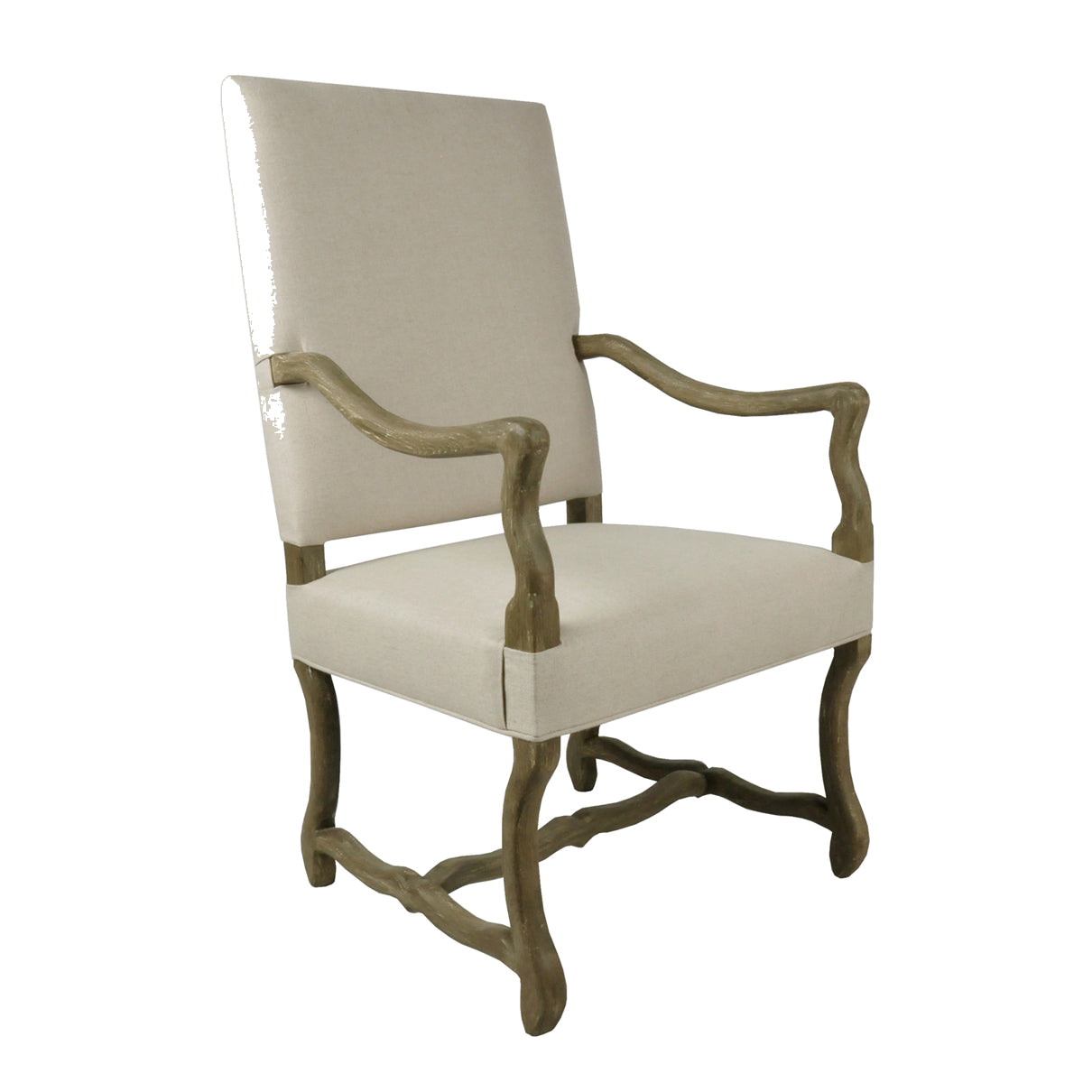 Linen High Back Armchair w. Oak Leg