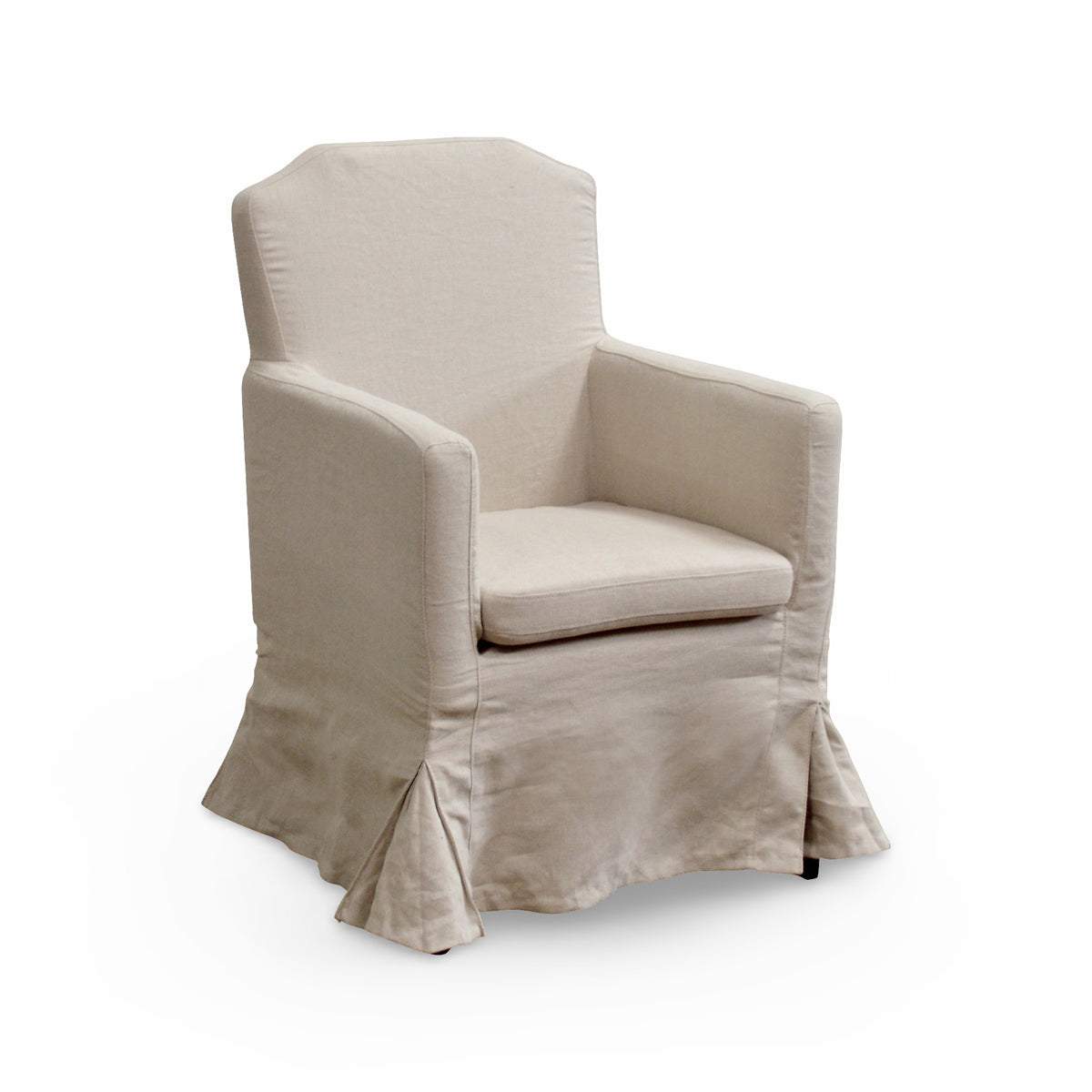 Birchwood head chair dressed in a linen slipcover
