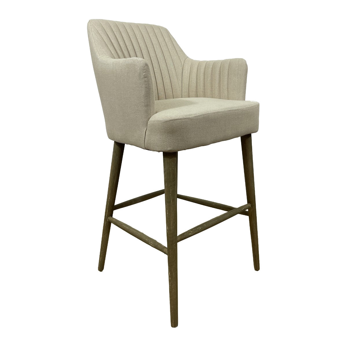 Bar Stool with Arms in Ecru Linen
