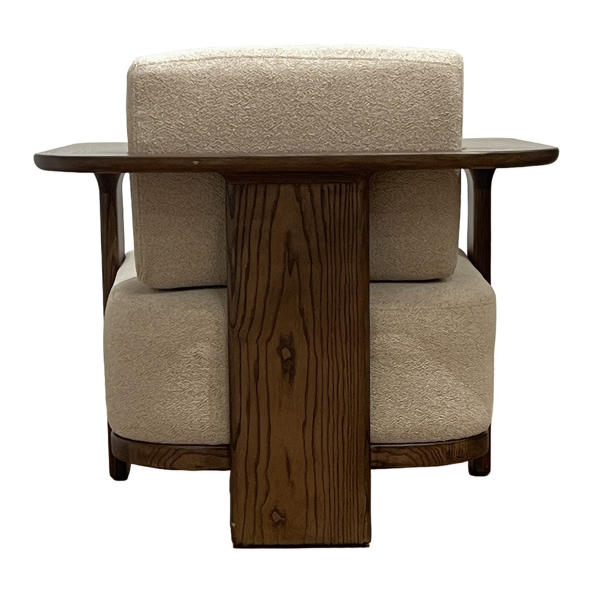 Low upholstered accent chair with wide arms on an ashwood frame