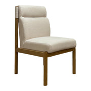 Modern dining chair with a curved upholstered back on ashwood legs