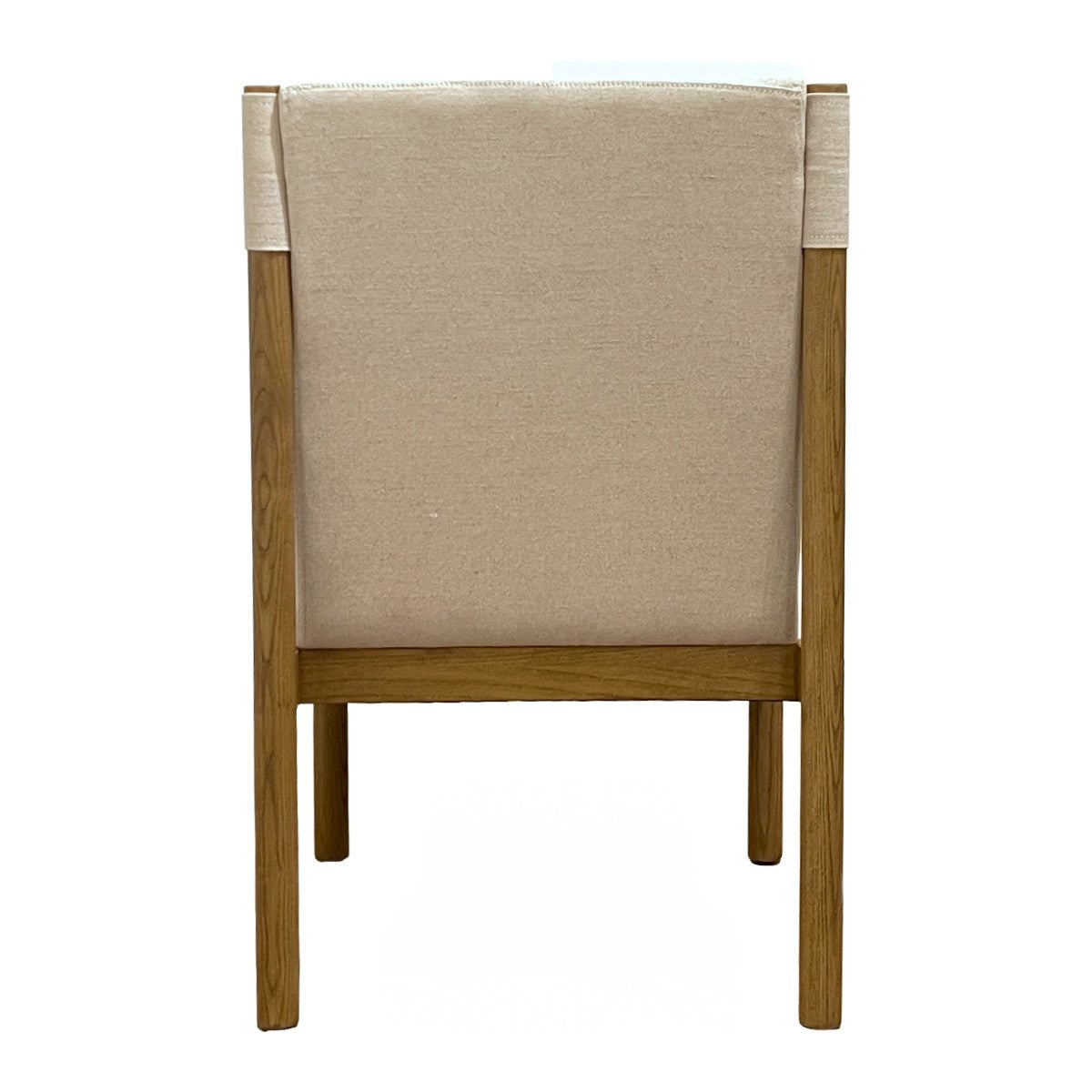Modern dining chair with a curved upholstered back on ashwood legs