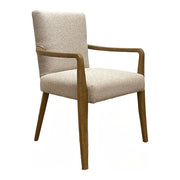 Upholstered dining armchair with open arms on an ashwood frame