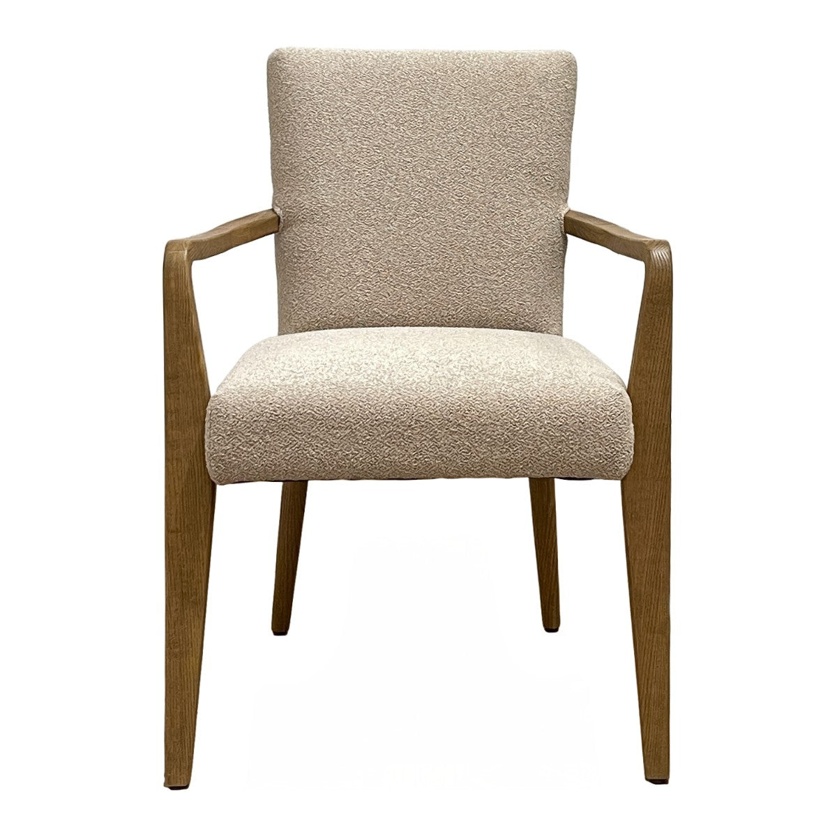 Upholstered dining armchair with open arms on an ashwood frame