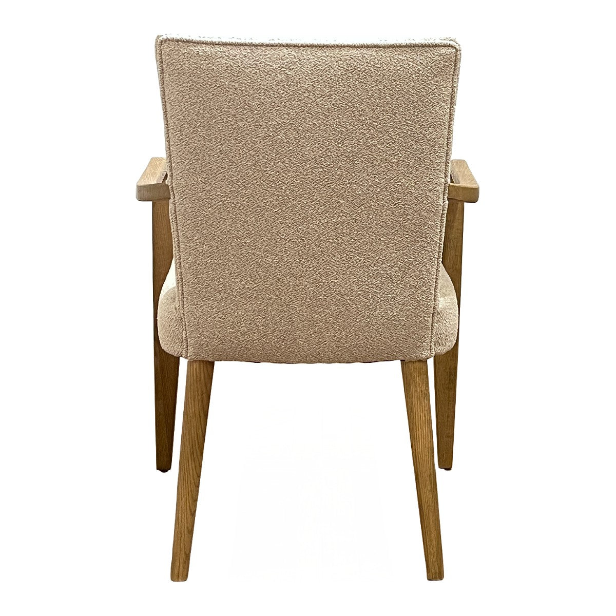 Upholstered dining armchair with open arms on an ashwood frame