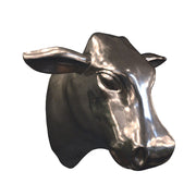 Sculpted ox head wall piece finished in silver leaf with patina