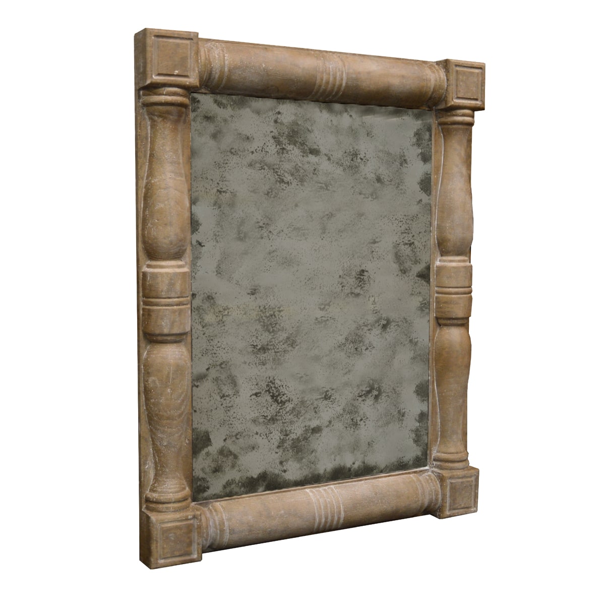 Mirror framed in heavily distressed turned wood columns