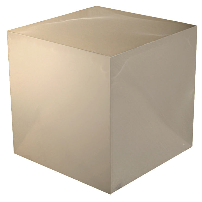 Solid steel cube side table with a softly reflective finish