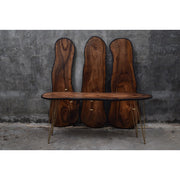 Solid acacia console table with brass inlay on slender metal legs