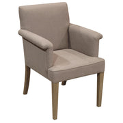 Upholstered dining armchair in Belgium Fog on a white oak frame