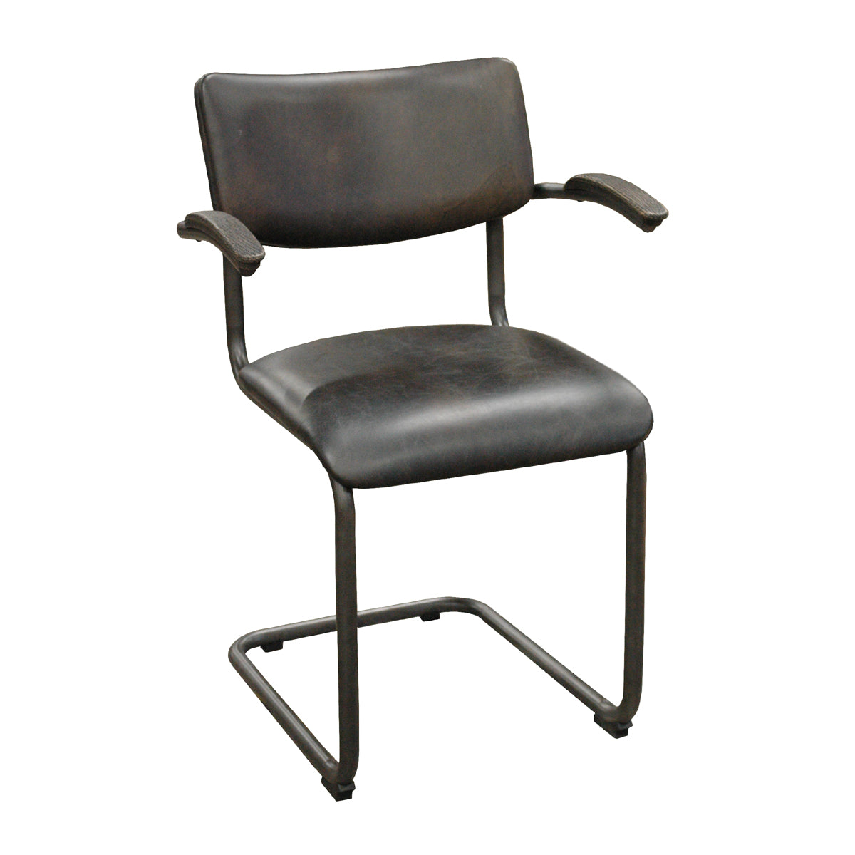 Cocoa leather armchair on a cantilevered steel frame