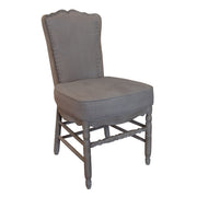 Side chair upholstered in smokey grey with a tall back