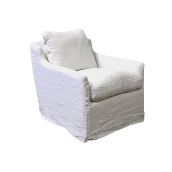 Rhone Swivel Chair in Belgian White Linen