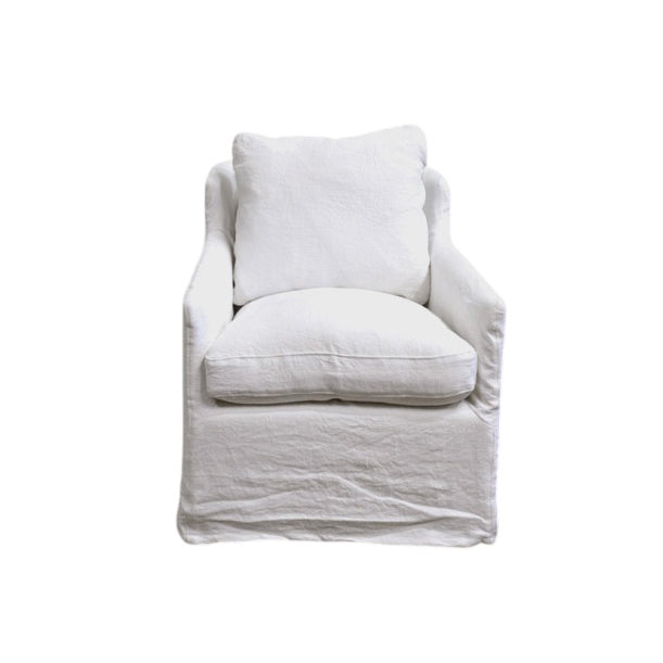 Rhone Swivel Chair in Belgian White Linen