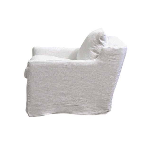 Rhone Swivel Chair in Belgian White Linen