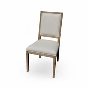 Ecru linen side chair on a solid oak frame