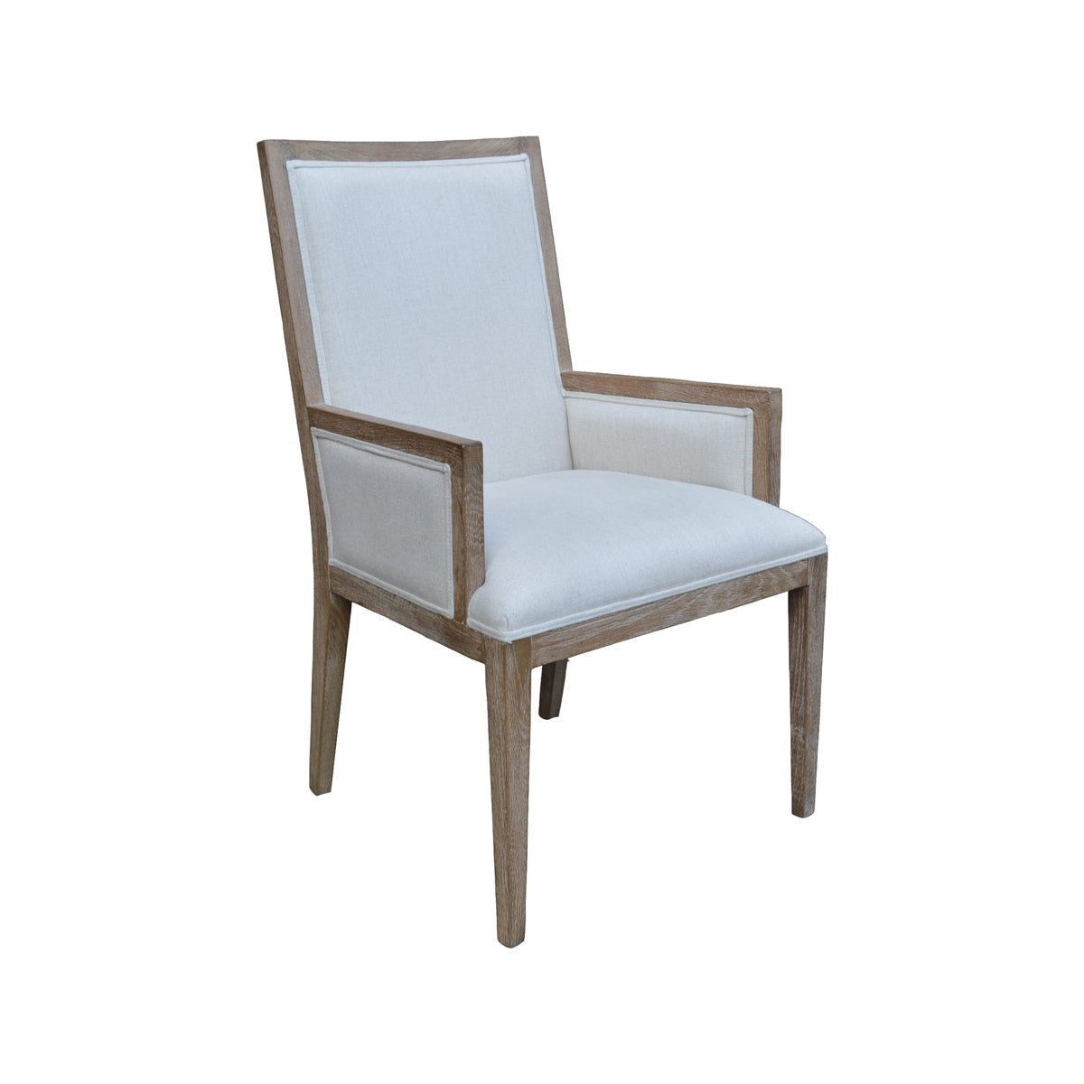 Ecru Linen Arm Chair with Oak Frame
