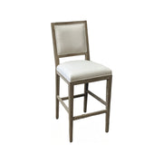 Ecru linen bar stool with a back on a solid oak frame