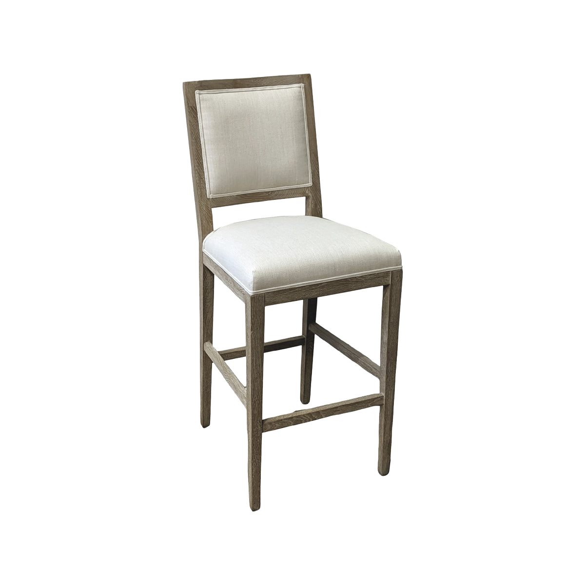 Ecru Linen Bar Stool with Oak Frame