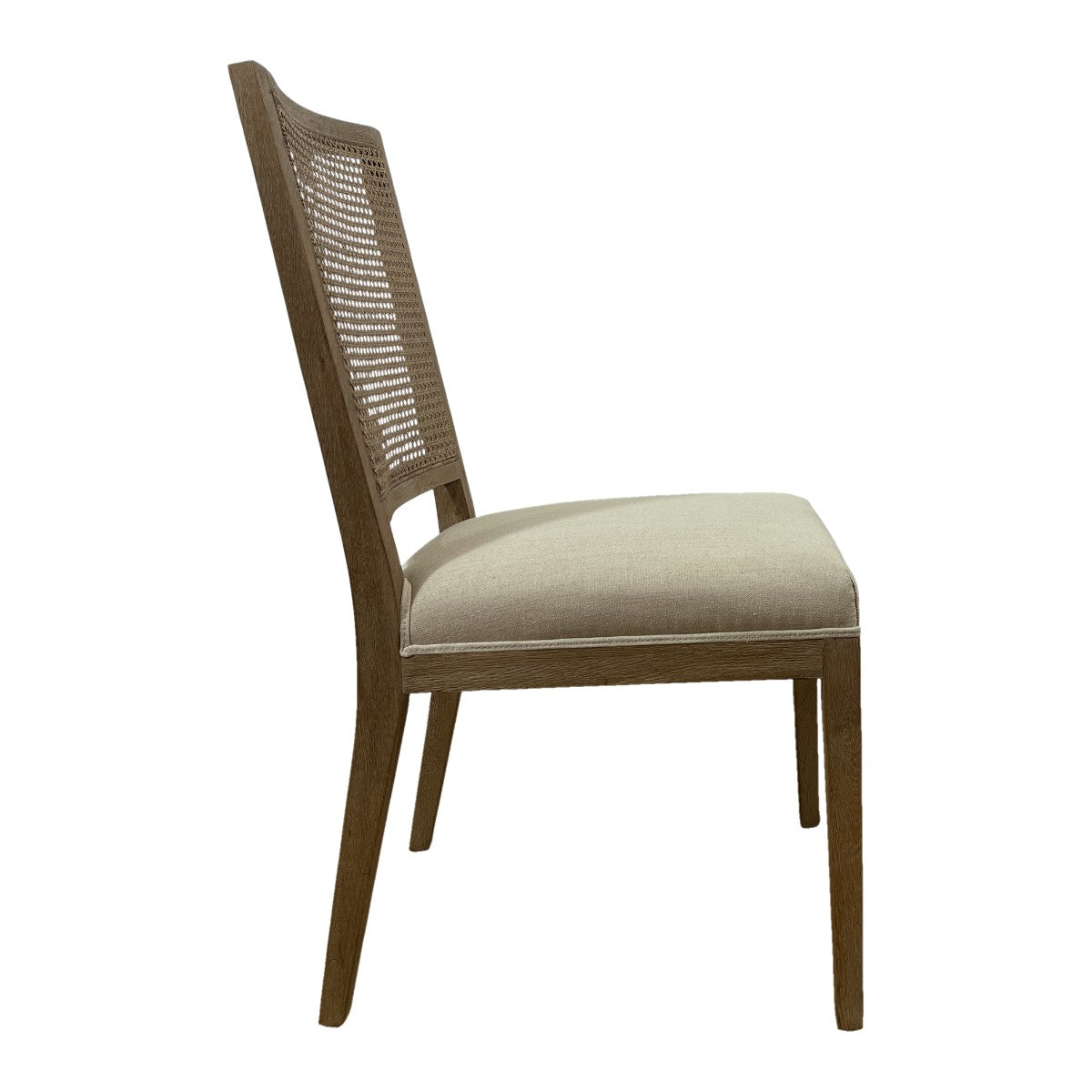 Oak side chair with a woven cane back and upholstered seat