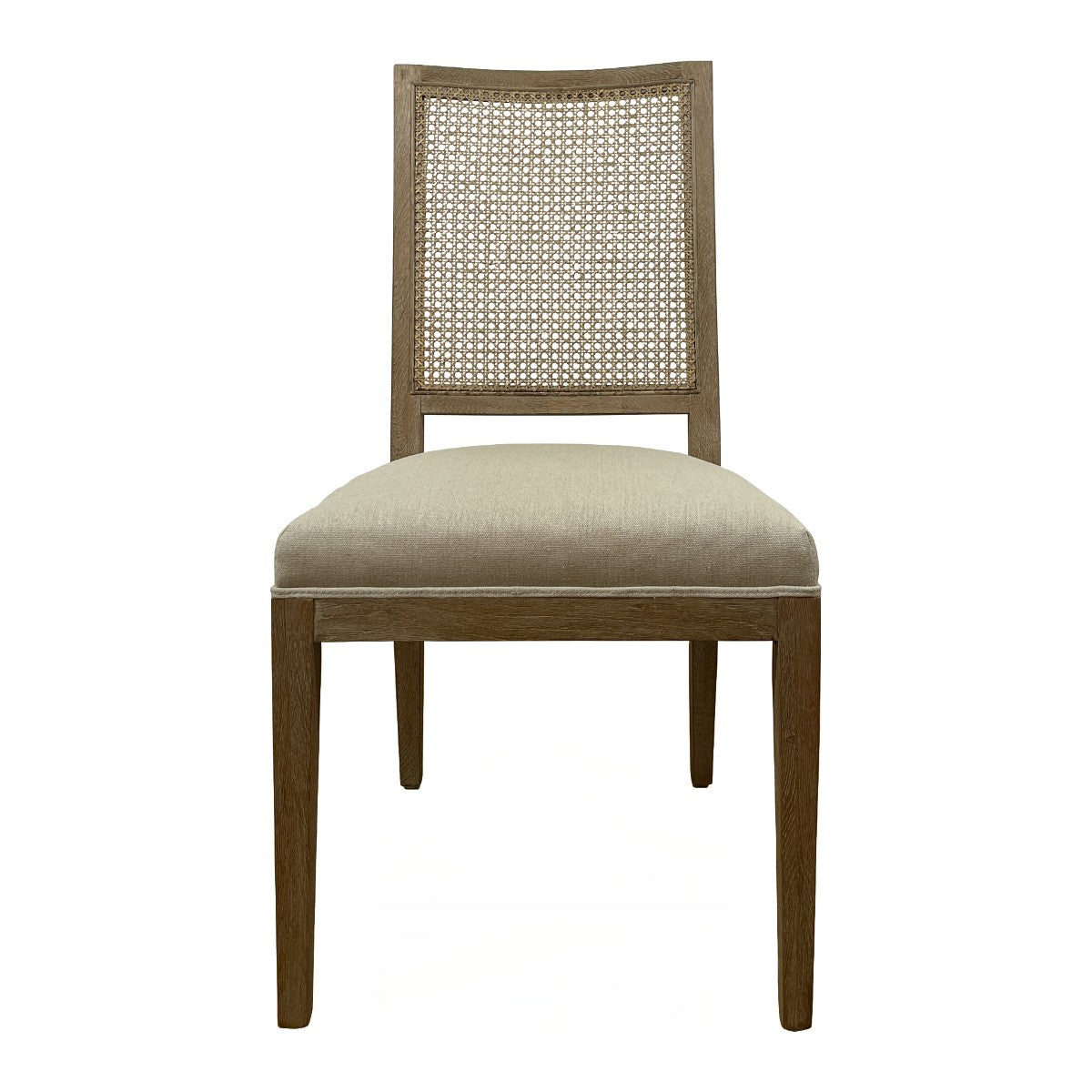 Oak side chair with a woven cane back and upholstered seat