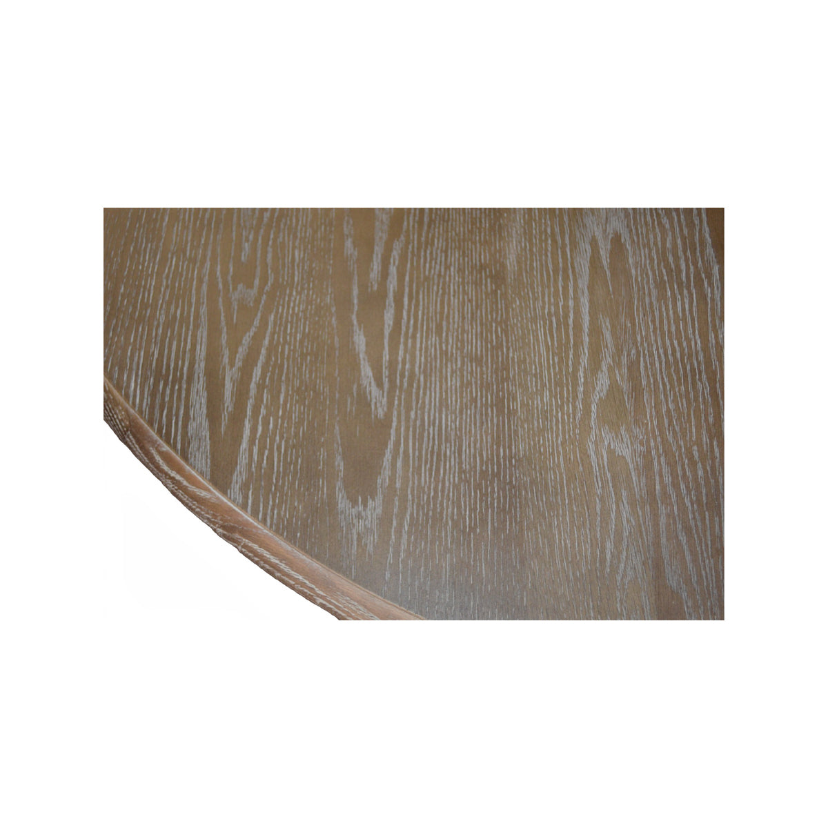 Round oak dining table in light burnt finish on an intersecting base
