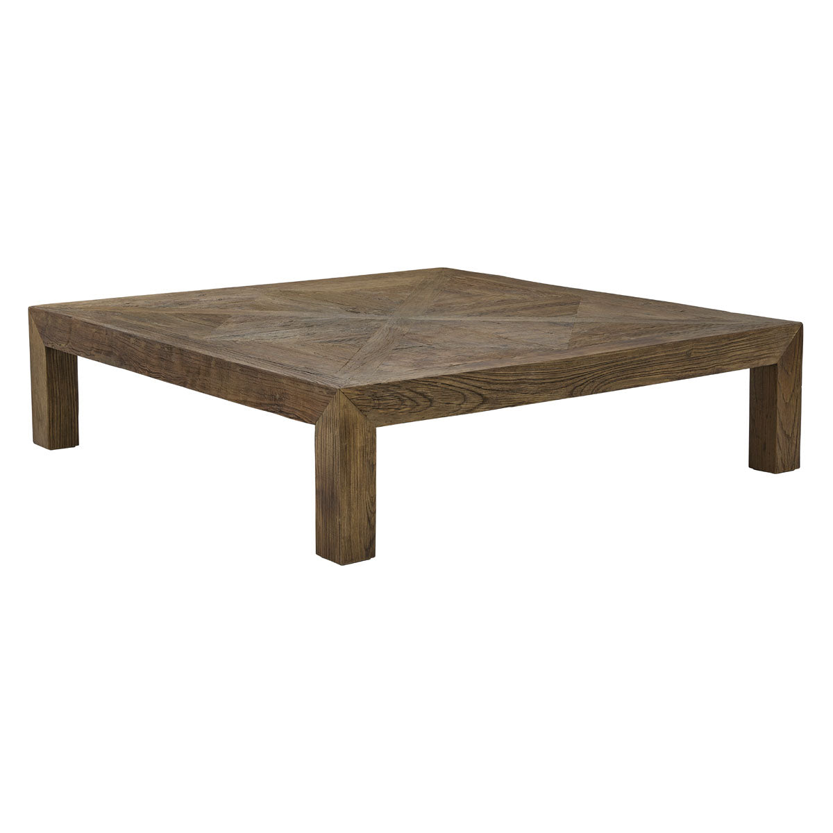 Low square reclaimed elm coffee table on solid legs