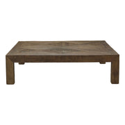 Low square reclaimed elm coffee table on solid legs