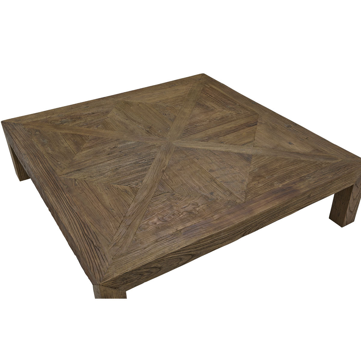 Low square reclaimed elm coffee table on solid legs
