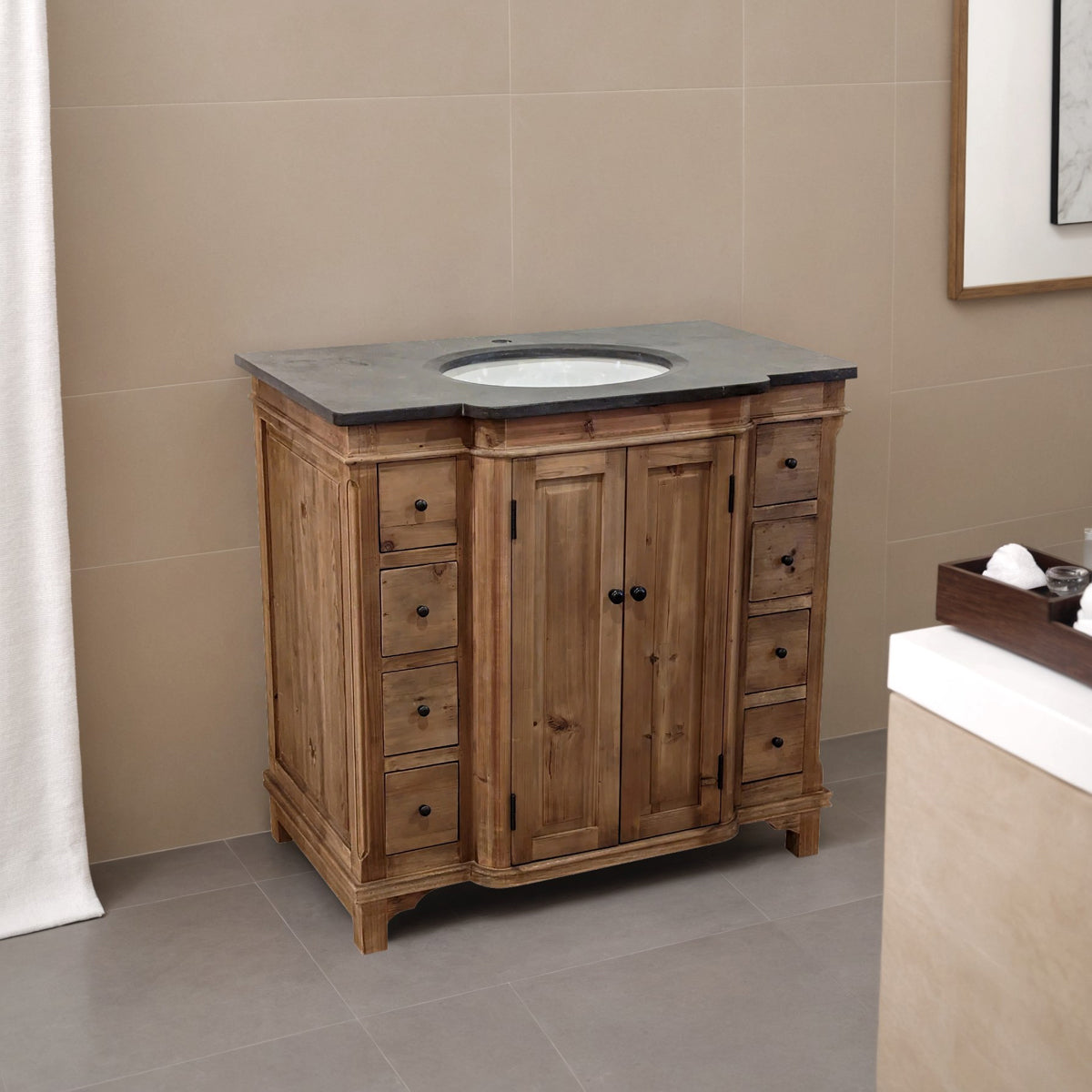 Small Single Vanity with Panel Door, Natural