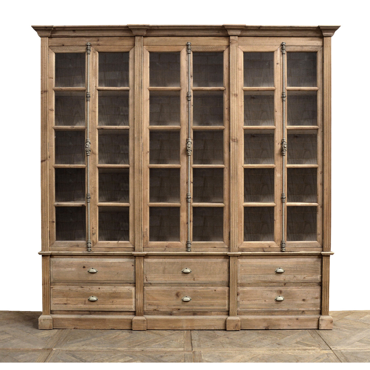 Large Pine Bookcase with 6 Doors