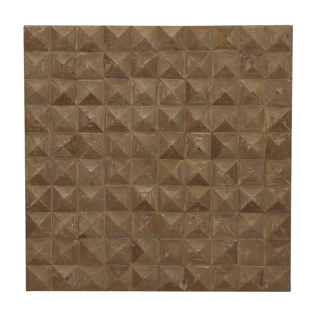 Square pine wall panel with a repeating diamond-cut relief pattern